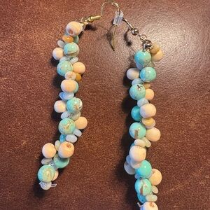 Turquoise and Beige Beaded Earrings